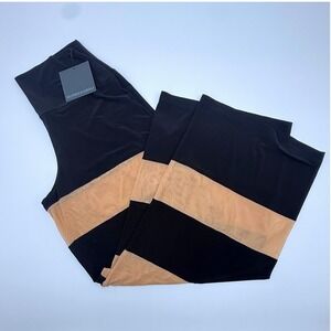 Norma Kamali NWT Spliced Straight Leg Pant Black Sheer Size L/36